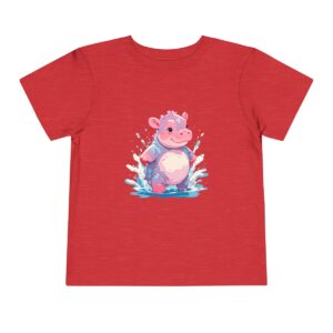 Toddler short sleeve tee with a cute hippo design on a red background