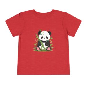 Toddler short sleeve tee with a baby panda design on a red background