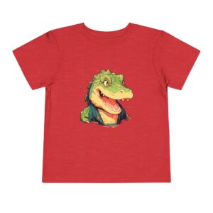 Toddler short sleeve tee with a friendly crocodile design on a red background