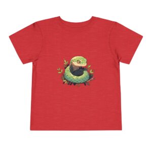 Toddler short sleeve tee with a happy snake design on a red background