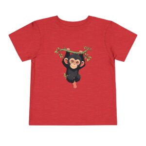 Toddler short sleeve tee with a baby chimpanzee design on a red background