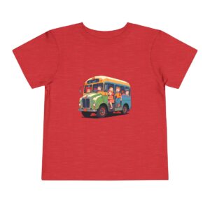 Toddler Short Sleeve Tee with colorful bus and happy kids design