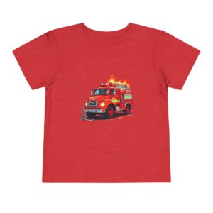 Toddler Short Sleeve Tee with a vibrant red fire truck design