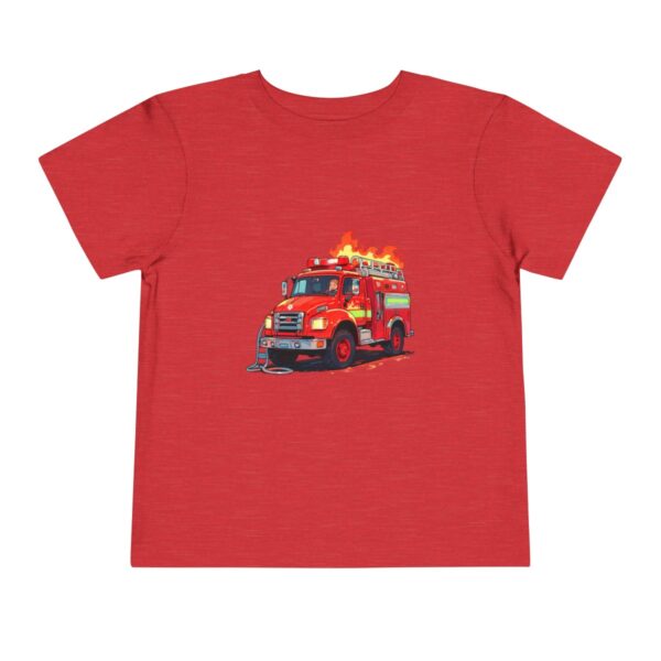 Toddler Short Sleeve Tee with a vibrant red fire truck design