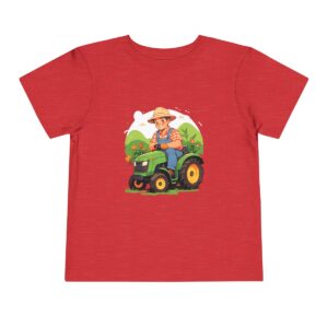 Toddler Short Sleeve Tee with a cute farmer on a green tractor design