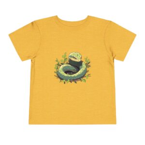 Toddler short sleeve tee with a happy snake design on a yellow background