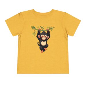 Toddler short sleeve tee with a baby chimpanzee design on a yellow background