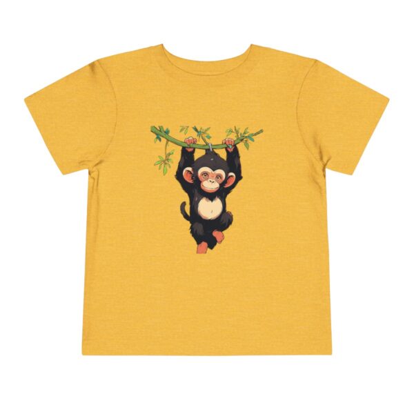 Toddler short sleeve tee with a baby chimpanzee design on a yellow background