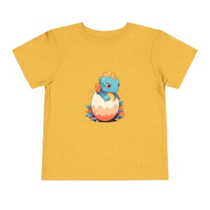 Toddler Short Sleeve Tee with cute blue and orange baby dinosaur hatching from egg design