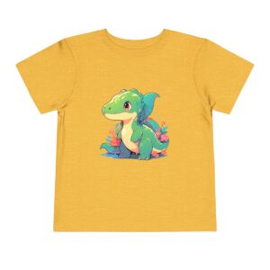 Yellow toddler short sleeve tee with a cute baby diplodocus design