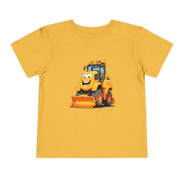 Toddler Short Sleeve Tee with a cute smiling bulldozer design