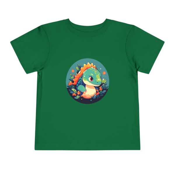 Toddler Short Sleeve Tee with a cute baby dinosaur and colorful floral design