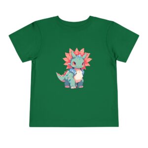 Green toddler short sleeve tee with a cute and colorful baby styracosaurus design