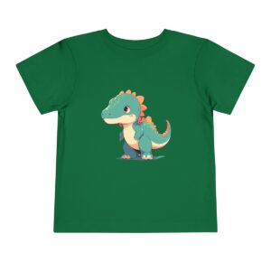 Green toddler short sleeve tee with a cute baby diplodocus design