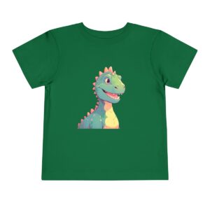 Toddler short sleeve tee with a friendly Brontosaurus design on a green background