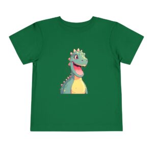 Toddler short sleeve tee with a friendly Brontosaurus design on a green background