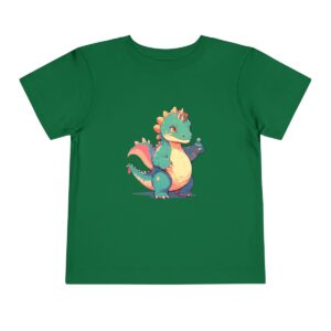 Toddler short sleeve tee with a baby Iguanodon design on a green background