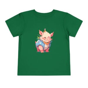 Toddler short sleeve tee with a smiling rhinoceros design on a green background