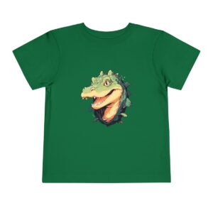 Toddler short sleeve tee with a friendly crocodile design on a green background