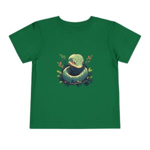 Toddler short sleeve tee with a happy snake design on a green background