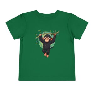 Toddler short sleeve tee with a baby chimpanzee design on a green background