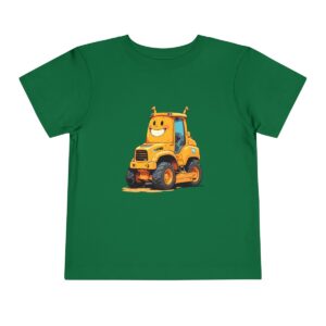 Toddler Short Sleeve Tee with cute smiling bulldozer design