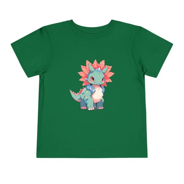 Toddler Short Sleeve Tee with adorable green and pink styracosaurus design