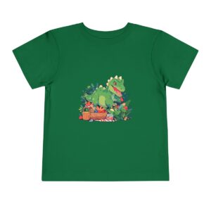 Toddler Short Sleeve Tee with adorable green dinosaur and plants design