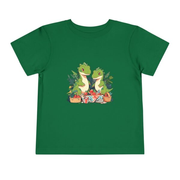 Toddler Short Sleeve Tee with two adorable green dinosaurs surrounded by plants design