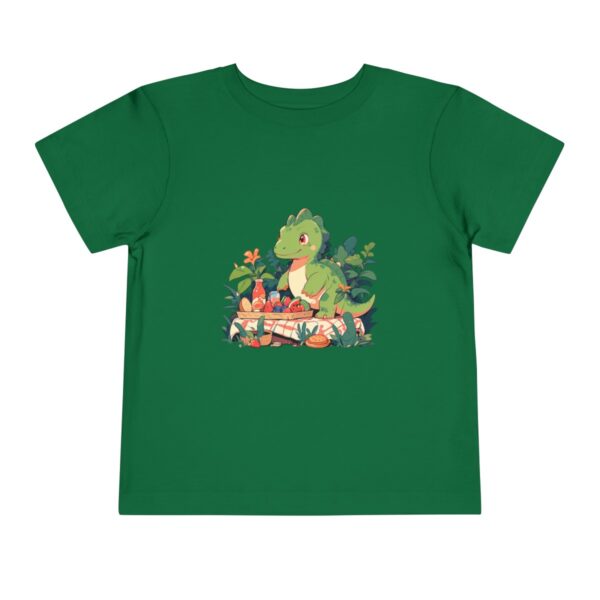 Toddler Short Sleeve Tee with adorable green dinosaur surrounded by plants design