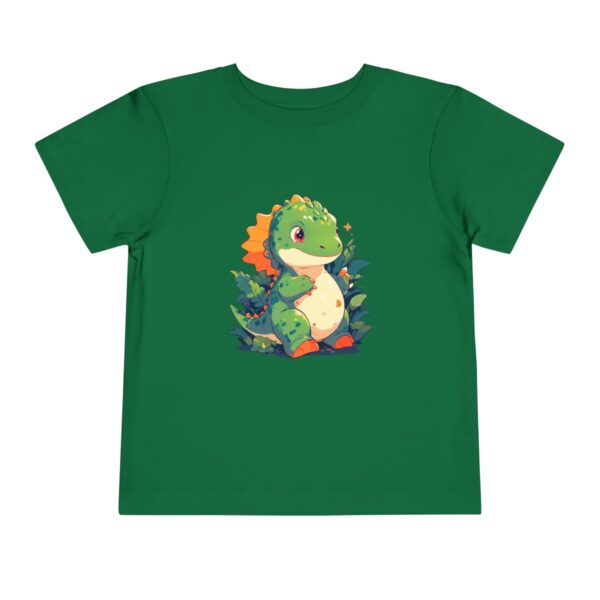 Toddler Short Sleeve Tee with a cute green baby dinosaur and foliage design