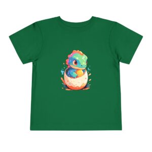 Toddler Short Sleeve Tee with adorable multicolored baby dinosaur hatching from egg design