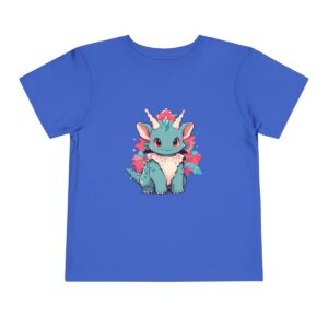 Toddler Short Sleeve Tee with cute blue and pink styracosaurus design