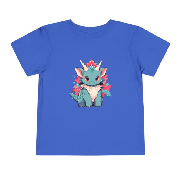 Toddler Short Sleeve Tee with cute blue and pink styracosaurus design