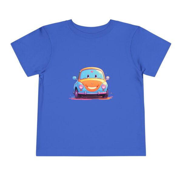 Toddler Short Sleeve Tee with a cute smiling blue car design