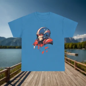 Blue t-shirt featuring an anime-style American football player illustration