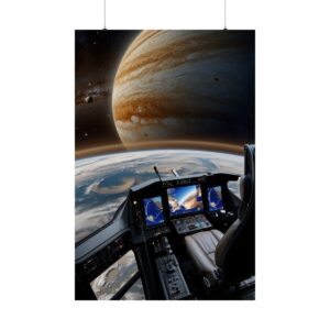 spaceship cockpit view of Jupiter and Earth poster