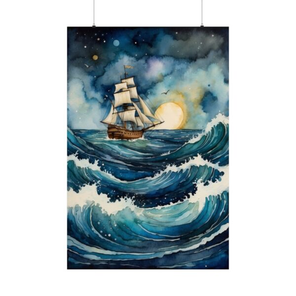 ship sailing on stormy ocean waves under starry sky