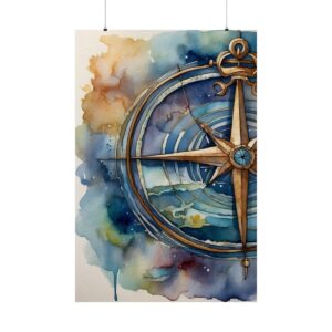 watercolor compass with swirling ocean design