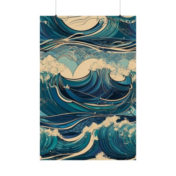 stylized ocean waves in a traditional art style poster