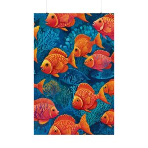 vibrant orange fish swimming in a blue coral reef underwater