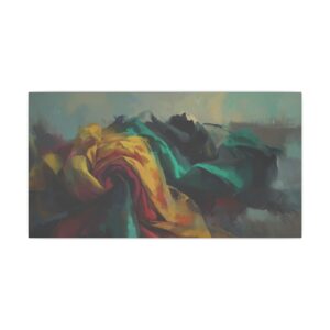 Abstract depiction of twisted fabric in various colors with soft, blended textures