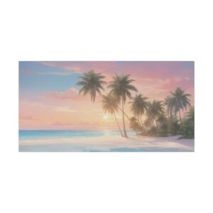 tropical beach at sunset with palm trees and calm ocean