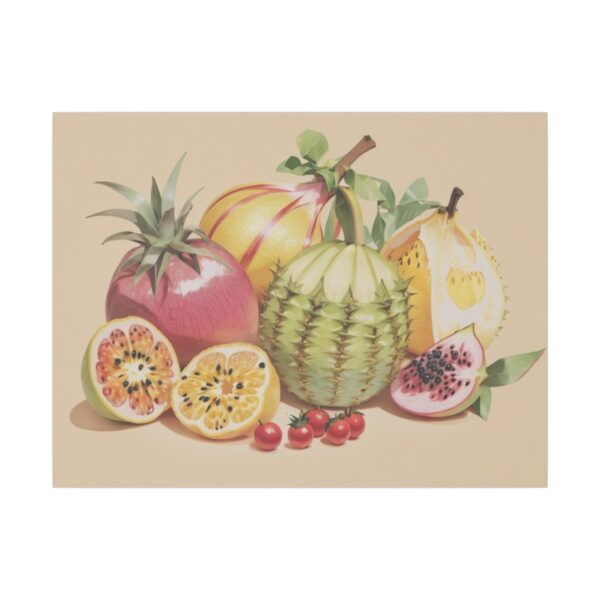 Assorted exotic fruits including melon, pomegranate, and other tropical varieties