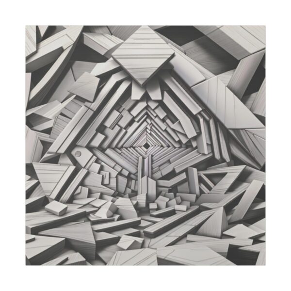 Intricate geometric illusion with layered rectangular shapes forming a tunnel-like perspective.