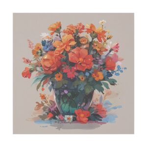 Vase filled with a vibrant bouquet of blooming roses on a Giclée Print Canvas.