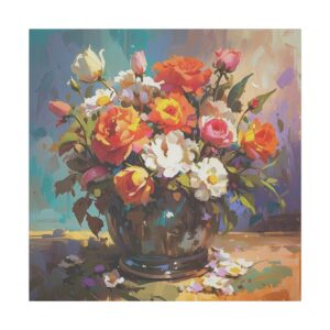 Blooming roses in a vase on a Giclée Print Canvas.