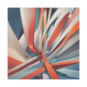 Abstract composition of intersecting lines in vibrant shades of red, blue, and white