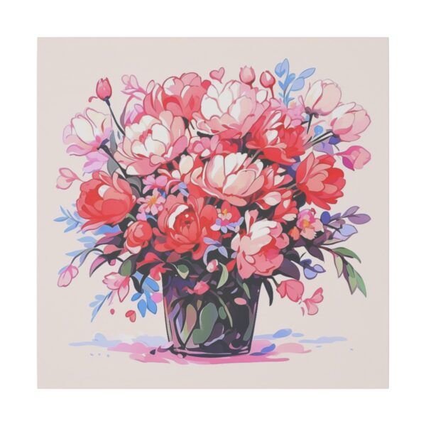 Brightly colored bouquet of peonies and tulips in a vase with vibrant tones