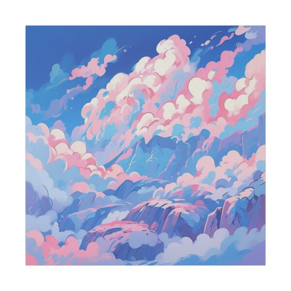 Majestic clouds with pink and blue hues over a mountain landscape